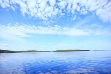 Fototapeta premium finland lake view, summer water reflection scandinavia
