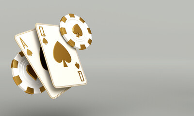 casino cards poker blackjack baccarat gold  3d render 3d rendering illustration  - obrazy, fototapety, plakaty