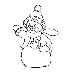 snowman coloring book. Coloring page. vector illustration of the character of a happy snowman.