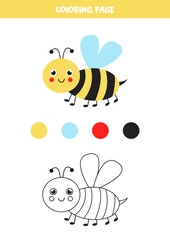 Color cute cartoon bee. Worksheet for kids.