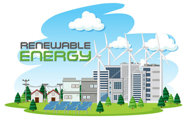 Obraz na płótnie Canvas Green energy generated by wind turbine and solar panel