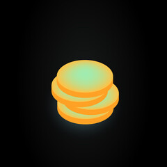 Stack of Graphic Gold Coins. Isolated Cents on Black Background. Vector illustration