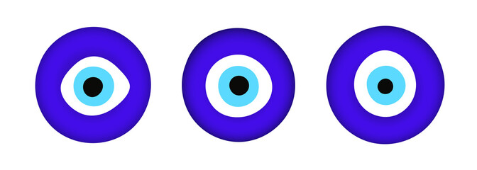 Blue oriental evil eye symbol amulet flat style design vector illustration isolated on white background. Greek or turkish nazar protection talisman.