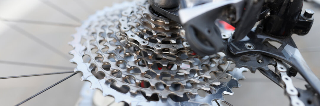 Rear bicycle cassette with wheel. Bicycle parts service