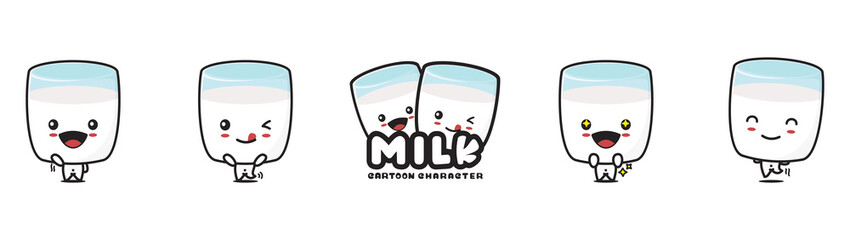 cute milk mascot, with different facial expressions and poses