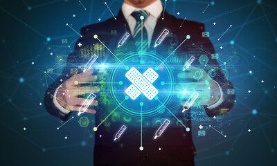 Hand holding healthcare icons concept