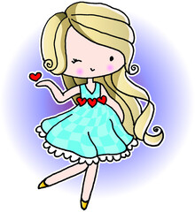 vector cartoon cute girl with hearts shape