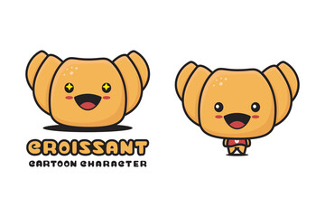 cute croissant mascot, bread cartoon illustration