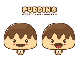 cute chocolate pudding mascot, cake cartoon illustration
