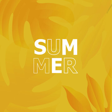 Summer Banner With Tropical Leaves, Vector Illustration.