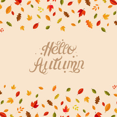 Autumn Postcard With Borders And Leaves, Vector Illustration