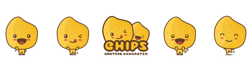 cute chips mascot, snack cartoon illustration, with different facial expressions and poses