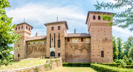 Fototapeta na wymiar View at the Visconteo Castle in the streets of Cherasco - Italy
