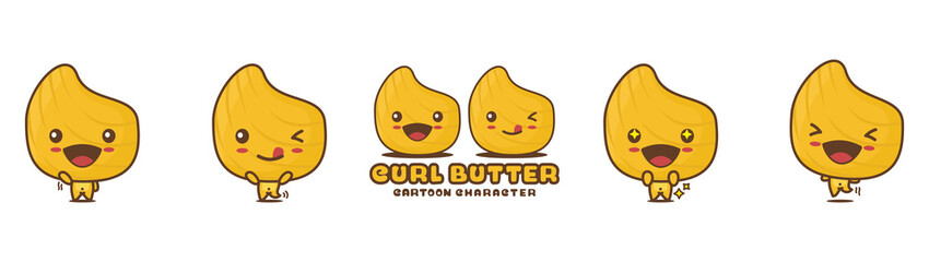 cute curly butter mascot, with different facial expressions and poses,