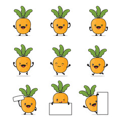 cute carrot cartoon. with happy facial expressions and different poses