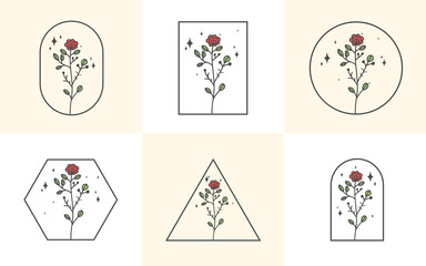 feminine Beauty boho logo collection with magical hand, nails, rose, crystal, moon, sun, star Vector illustration for icon, logo, sticker, printable and tattoo