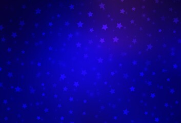 Dark BLUE vector texture with colored snowflakes, stars.