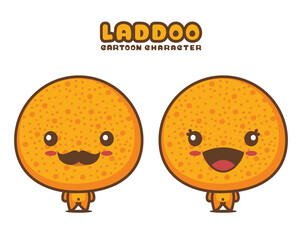 cute laddoo mascot, indian food cartoon illustration
