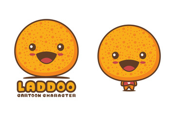 cute laddoo mascot, indian food cartoon illustration