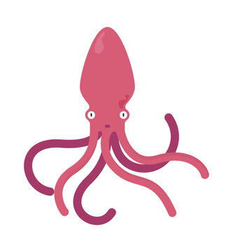 Pink octopus, sea creature in flat design. character vector illustration.