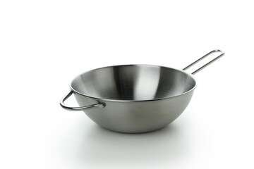 Empty metal saucepan isolated on white background