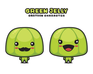cute green jelly mascot, food cartoon illustration