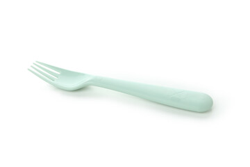 Single plastic fork isolated on white background