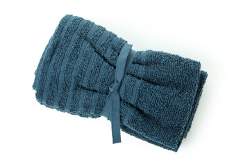 Fresh blue towel isolated on white background