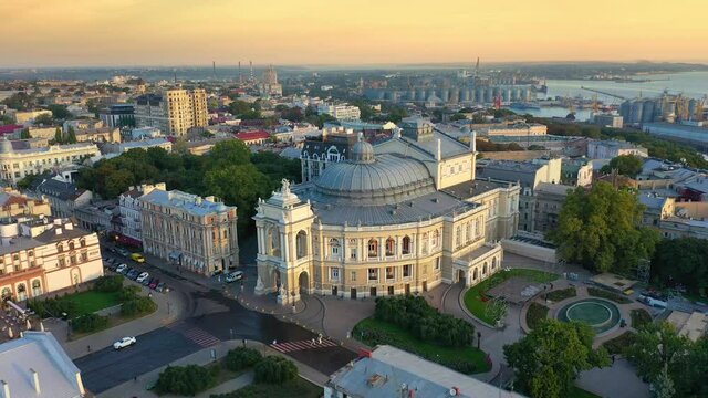 Odessa Opera and Ballet theater in Odessa at morning sunset, Ukraine
