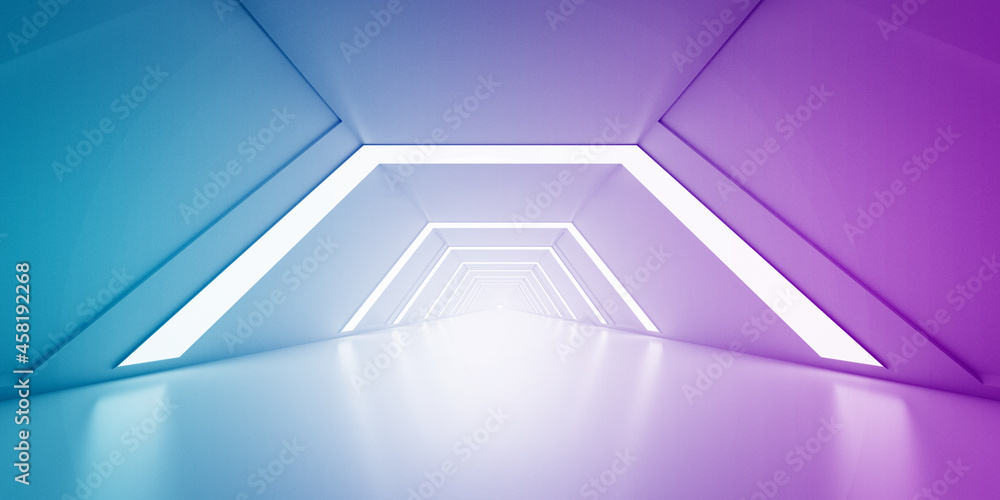 Poster light corridor modern background. futuristic sci-fi tunnel. 3d rendering