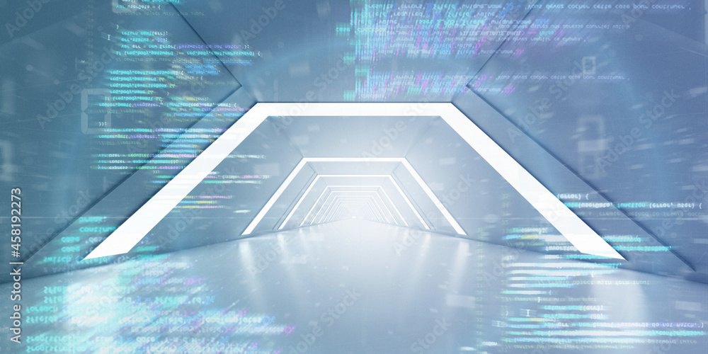 Poster light corridor modern background. futuristic sci-fi tunnel. 3d rendering