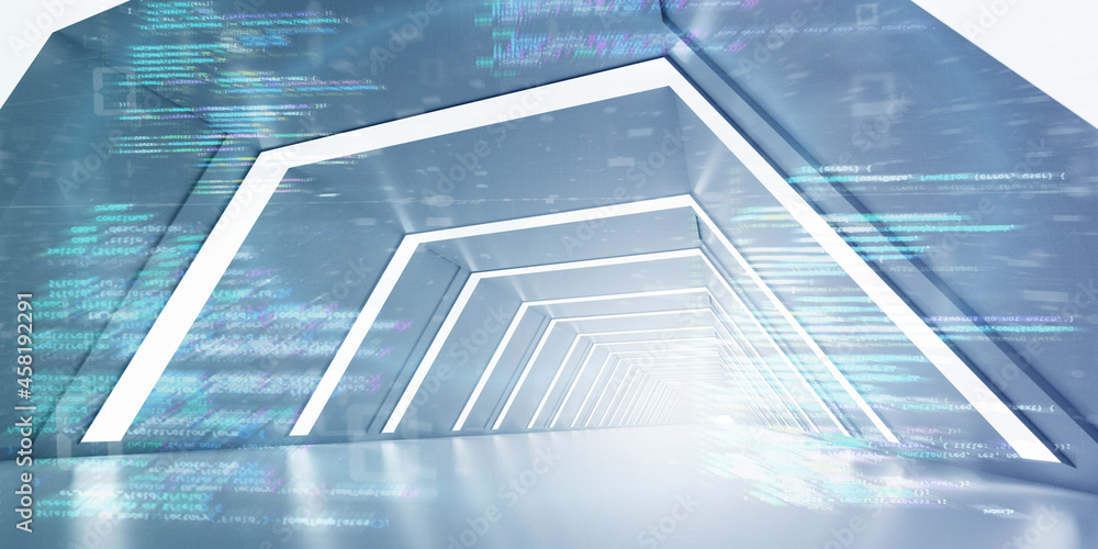 Poster light corridor modern background. futuristic sci-fi tunnel. 3d rendering