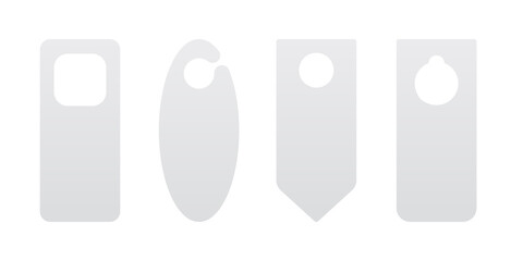 Hotel door hanger tags template icon signs set flat style design vector illustration. Empty door flyer or do not disturb mock up isolated on white background.