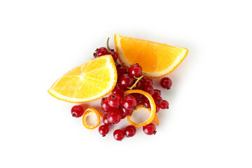 Cranberry and orange slices isolated on white background