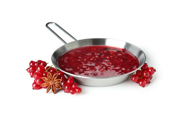 Cranberry sauce and ingredients isolated on white background
