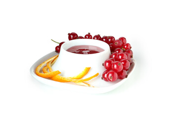Cranberry sauce and ingredients isolated on white background