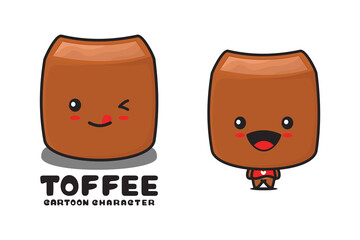 cute toffee mascot, sweet food cartoon illustration