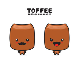 cute toffee mascot, sweet food cartoon illustration