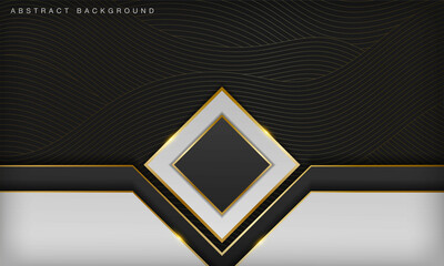 Abstract gold lines luxury on white overlap black background. Elegant 3d design template.