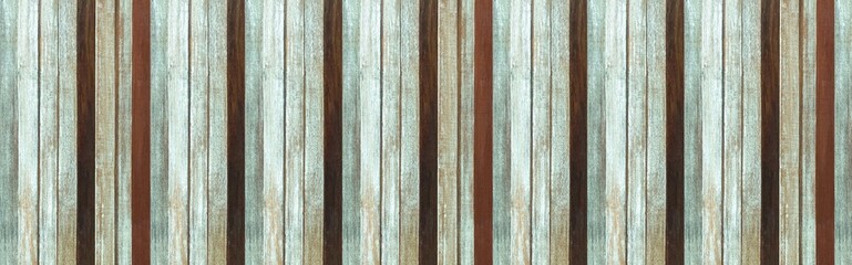 Panorama of The vintage color wood background. The texture of the retro wood grain table. Decorated and colorful old wood wall. Blue painted vintage weathered wooden planks closeup