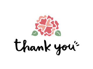 かわいいカーネーションとThankyouの文字／手書きイラスト
