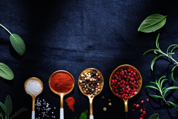 Spices and herbs. Variety of spices and mediterranean herbs.
