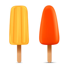 Set of bright realistic homemade frozen popsicle, vector realistic juicy ice cream icon
