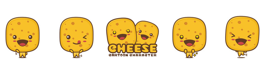 cute cheese mascot, with different facial expressions and poses