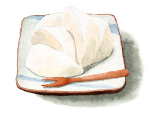 アナログ水彩皮をむいて切った梨