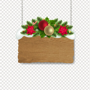 Christmas Wooden Sign With White Background With Gradient Mesh, Vector Illustration