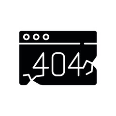 404 error glyph icon. Vector fill black illustration.