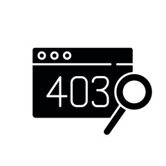 403 error glyph icon. Vector fill black illustration.