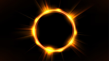 Gold Glowing Circle, Elegant Illuminated Light ring on Dark Background. Vector Illustration