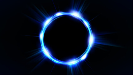 Blue Glowing Circle, Elegant Illuminated Light ring on Dark Background. Vector Illustration